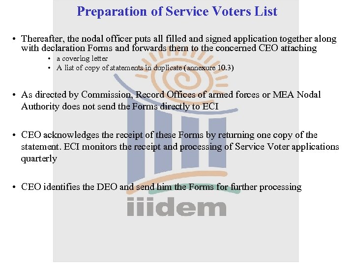 Preparation of Service Voters List • Thereafter, the nodal officer puts all filled and
