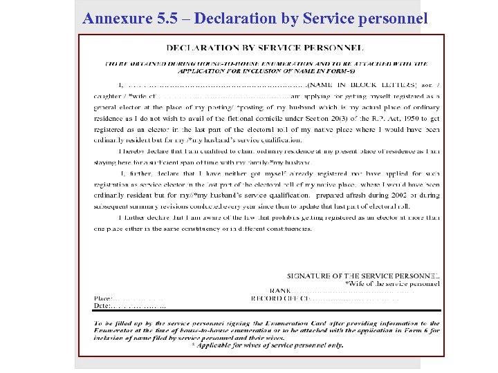 Annexure 5. 5 – Declaration by Service personnel 
