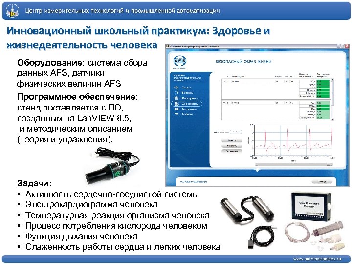 Инновационный школьный практикум: Здоровье и жизнедеятельность человека Оборудование: система сбора данных AFS, датчики физических