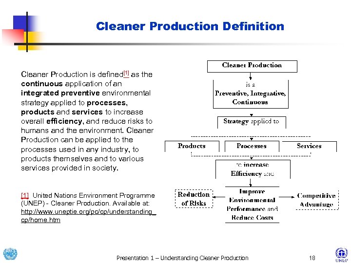 Cleaner Production Definition Cleaner Production is defined[1] as the continuous application of an integrated