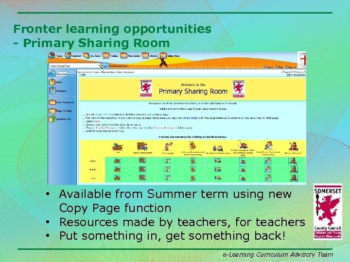 Fronter learning opportunities - Primary Sharing Room • Available from Summer term using new