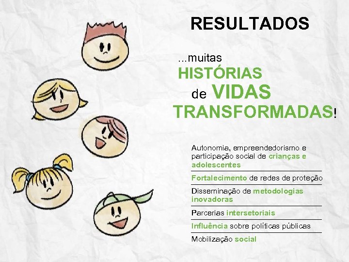 RESULTADOS. . . muitas HISTÓRIAS de VIDAS TRANSFORMADAS! Autonomia, empreendedorismo e participação social de