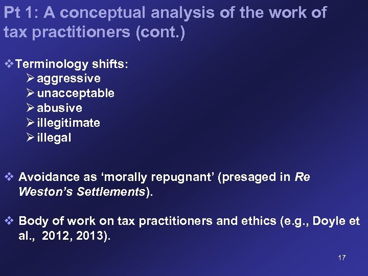 Pt 1: A conceptual analysis of the work of tax practitioners (cont. ) v.