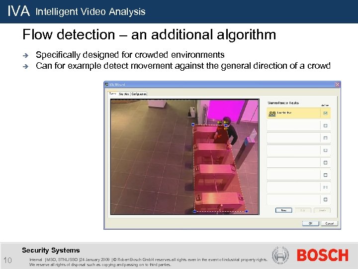 IVA Intelligent Video Analysis Flow detection – an additional algorithm è è Specifically designed