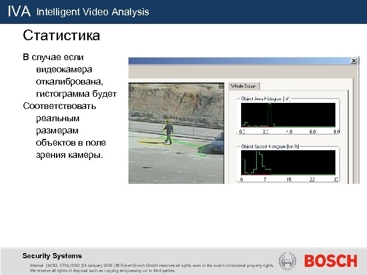 IVA Intelligent Video Analysis Статистика В случае если видеокамера откалибрована, гистограмма будет Соответствовать реальным