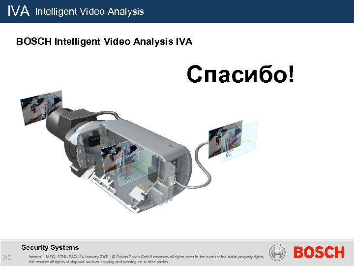 IVA Intelligent Video Analysis BOSCH Intelligent Video Analysis IVA Спасибо! Security Systems 30 Internal