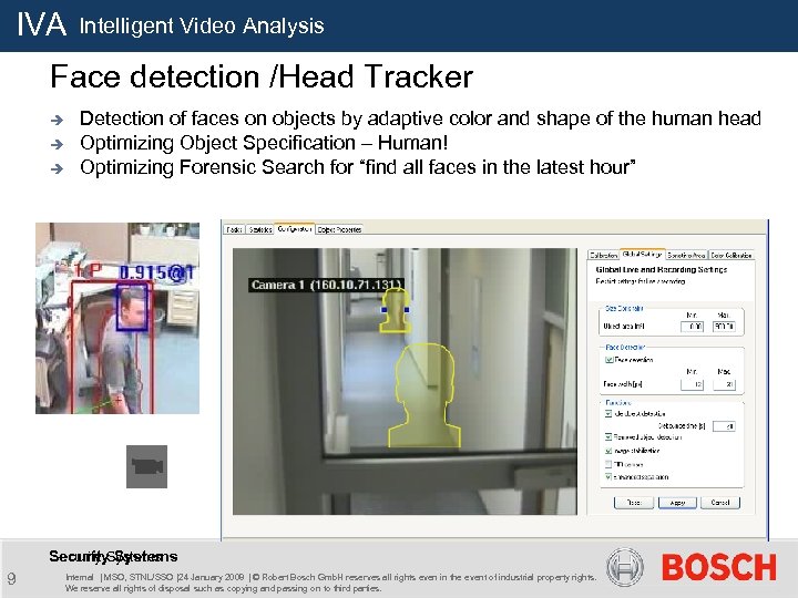 IVA Intelligent Video Analysis Face detection /Head Tracker è è è Detection of faces