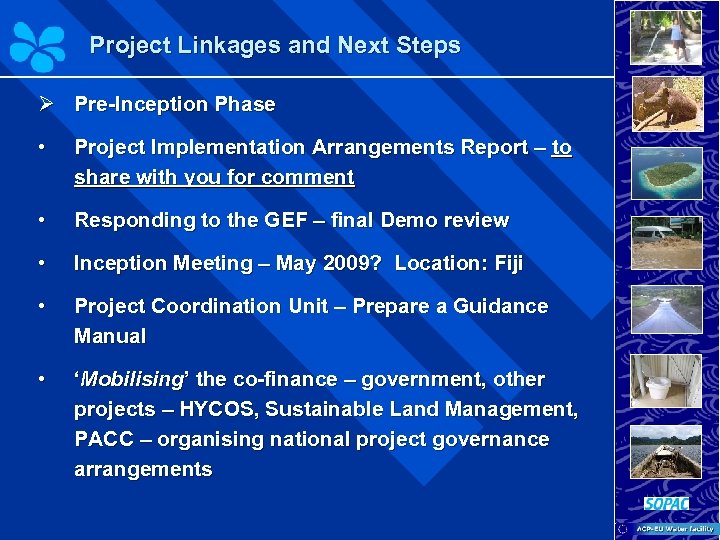 Project Linkages and Next Steps Ø Pre-Inception Phase • Project Implementation Arrangements Report –