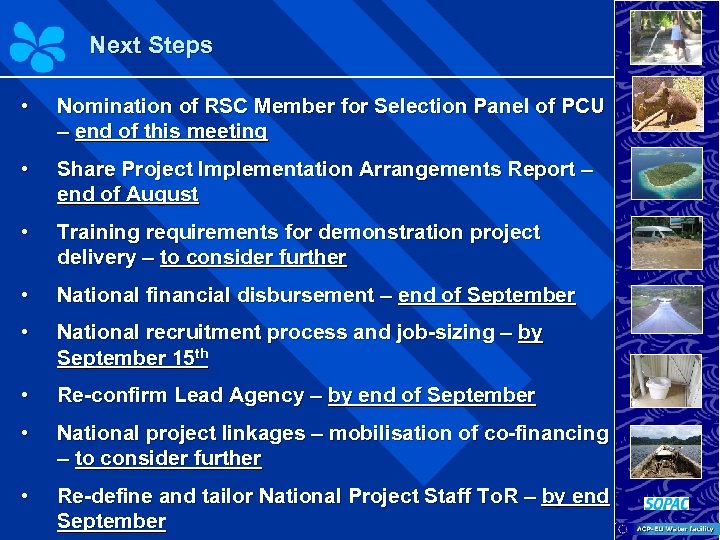 Next Steps • Nomination of RSC Member for Selection Panel of PCU – end