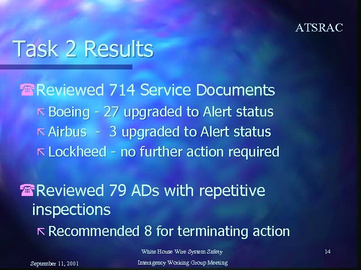 ATSRAC Task 2 Results (Reviewed 714 Service Documents ã Boeing - 27 upgraded to