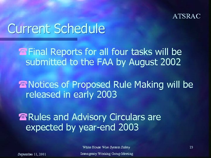 ATSRAC Current Schedule (Final Reports for all four tasks will be submitted to the