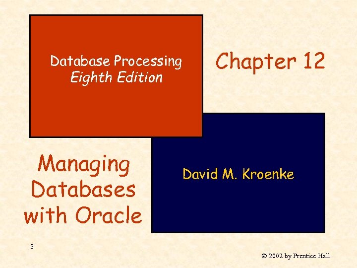 Database Processing Eighth Edition Managing Databases with Oracle Chapter 12 David M. Kroenke 2