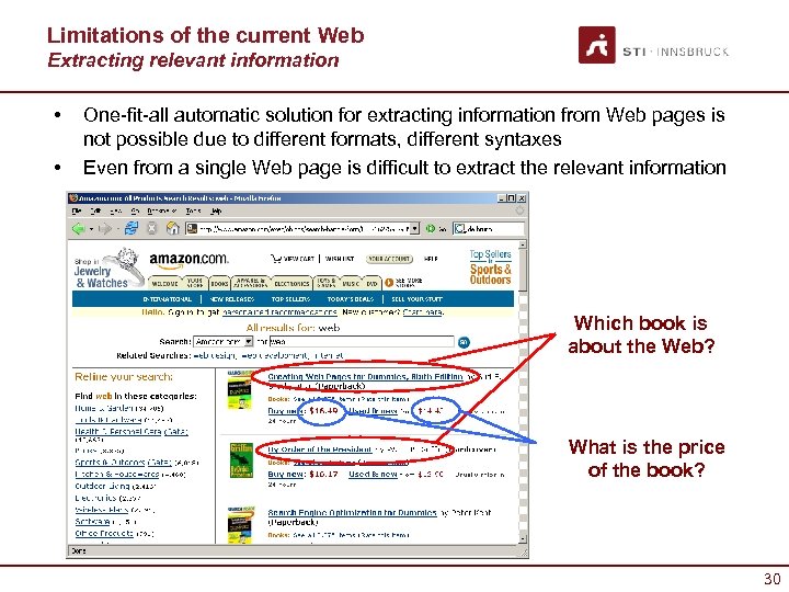 Limitations of the current Web Extracting relevant information • • One-fit-all automatic solution for