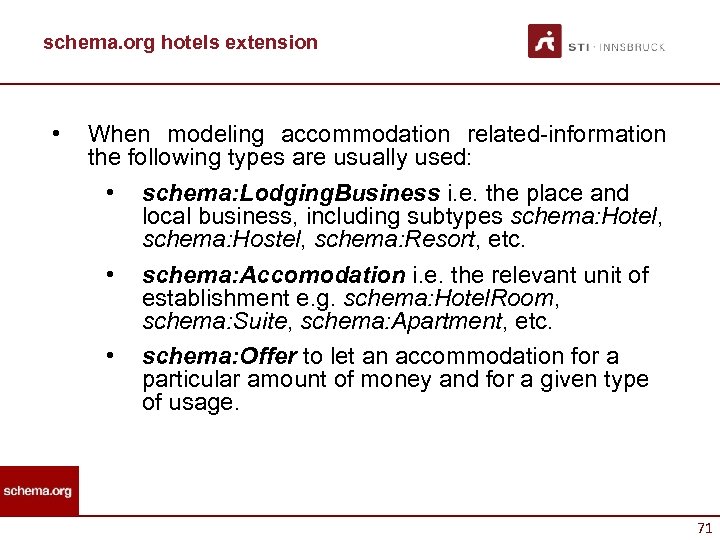 schema. org hotels extension • When modeling accommodation related-information the following types are usually