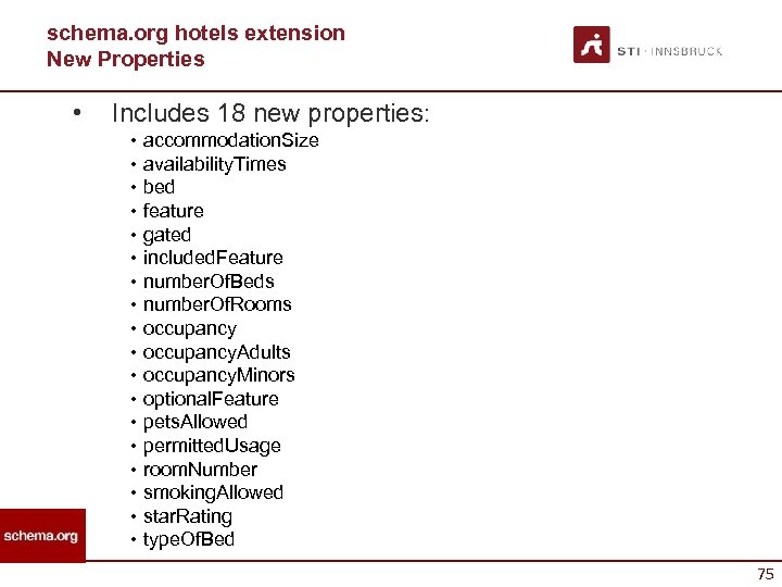 schema. org hotels extension New Properties • Includes 18 new properties: • accommodation. Size