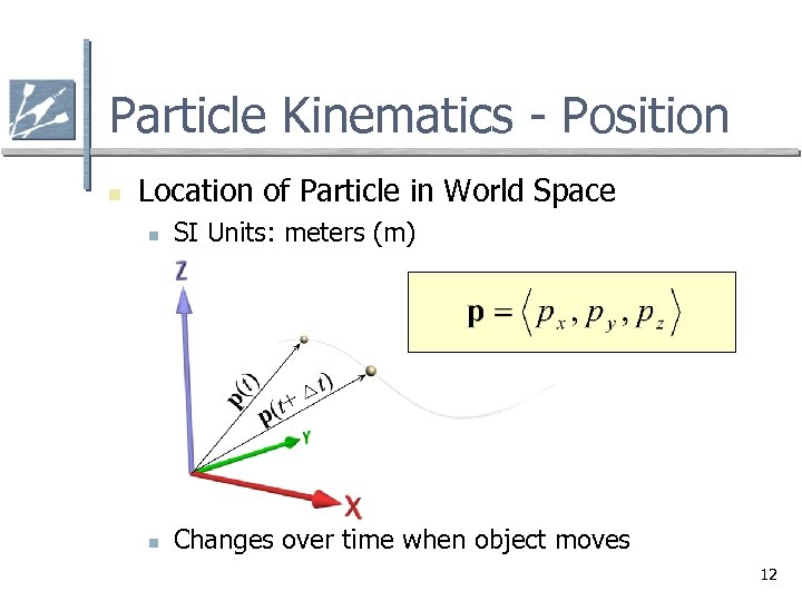 Particle Kinematics - Position n Location of Particle in World Space n SI Units: