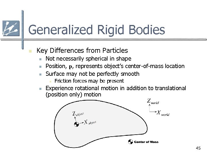 Generalized Rigid Bodies n Key Differences from Particles n n n Not necessarily spherical