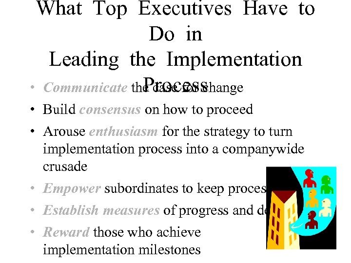 What Top Executives Have to Do in Leading the Implementation Process • Communicate the