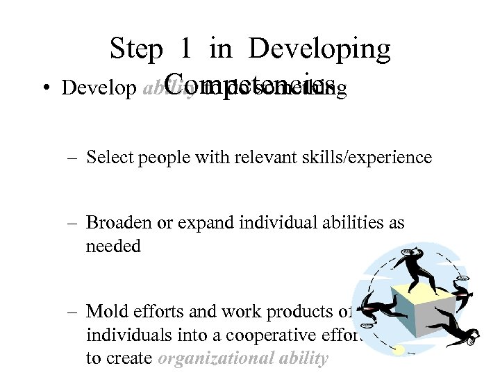  • Step 1 in Developing Competencies Develop ability to do something – Select