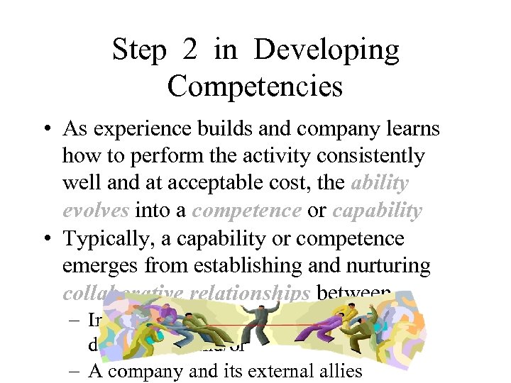 Step 2 in Developing Competencies • As experience builds and company learns how to