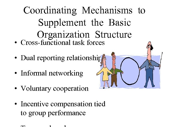 Coordinating Mechanisms to Supplement the Basic Organization Structure • Cross-functional task forces • Dual