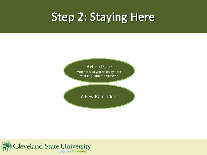 Step 2: Staying Here Action Plan: What should you be doing each year to