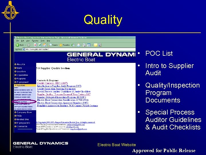 Quality • POC List • Intro to Supplier Audit • Quality/Inspection Program Documents •