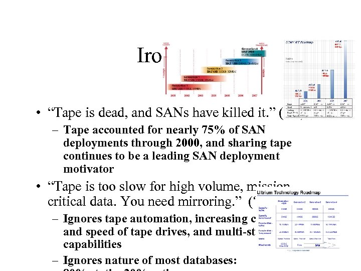 Ironies… • “Tape is dead, and SANs have killed it. ” (? !? )