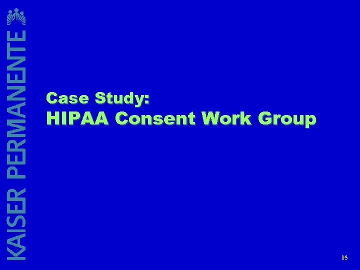 Case Study: HIPAA Consent Work Group 15 