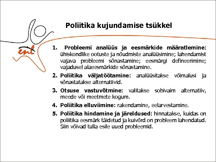 Poliitika kujundamise tsükkel 1. Probleemi analüüs ja eesmärkide määratlemine: ühiskondlike ootuste ja nõudmiste analüüsimine;
