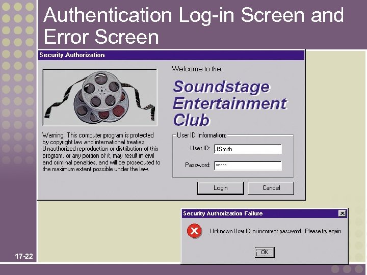 Authentication Log-in Screen and Error Screen 17 -22 