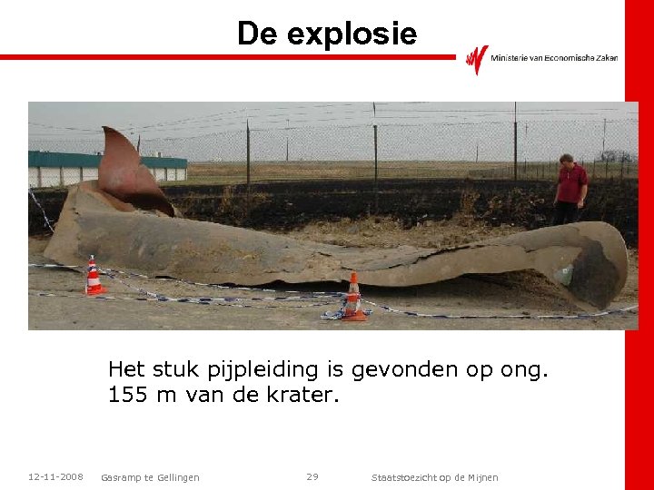 De explosie Het stuk pijpleiding is gevonden op ong. 155 m van de krater.