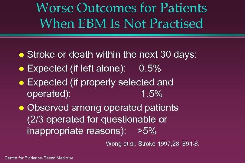 Worse Outcomes for Patients When EBM Is Not Practised Stroke or death within the
