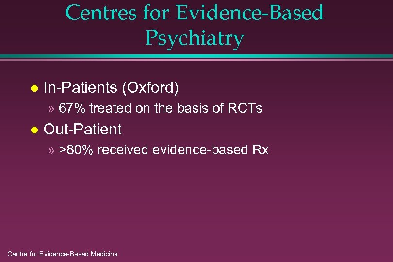 Centres for Evidence-Based Psychiatry l In-Patients (Oxford) » 67% treated on the basis of
