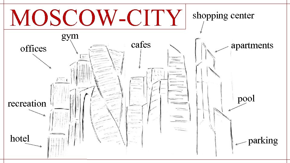 MOSCOW-CITY offices recreation hotel gym cafes shopping center apartments pool parking 