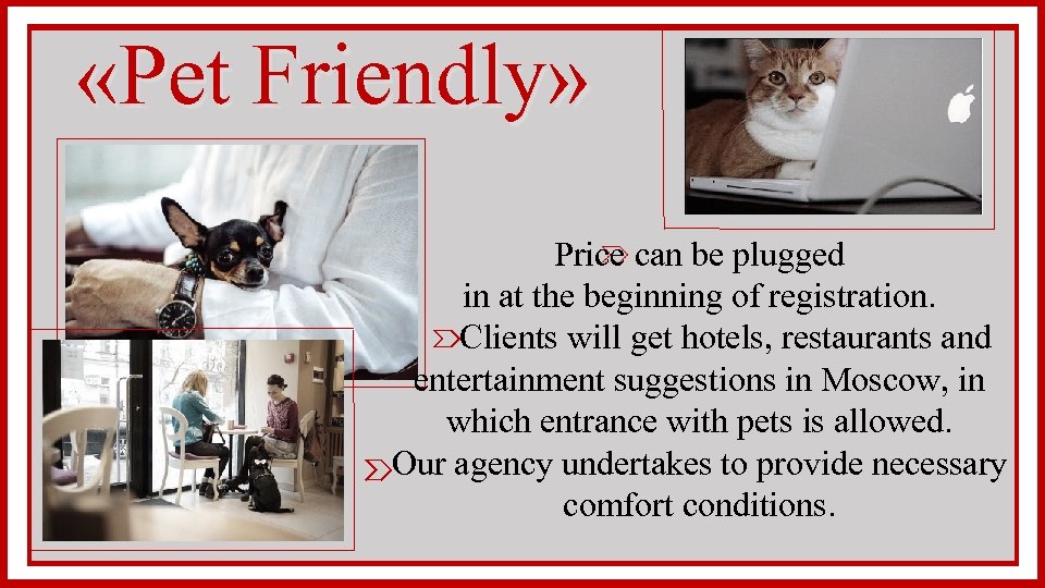 «Pet Friendly» Price can be plugged in at the beginning of registration. Clients