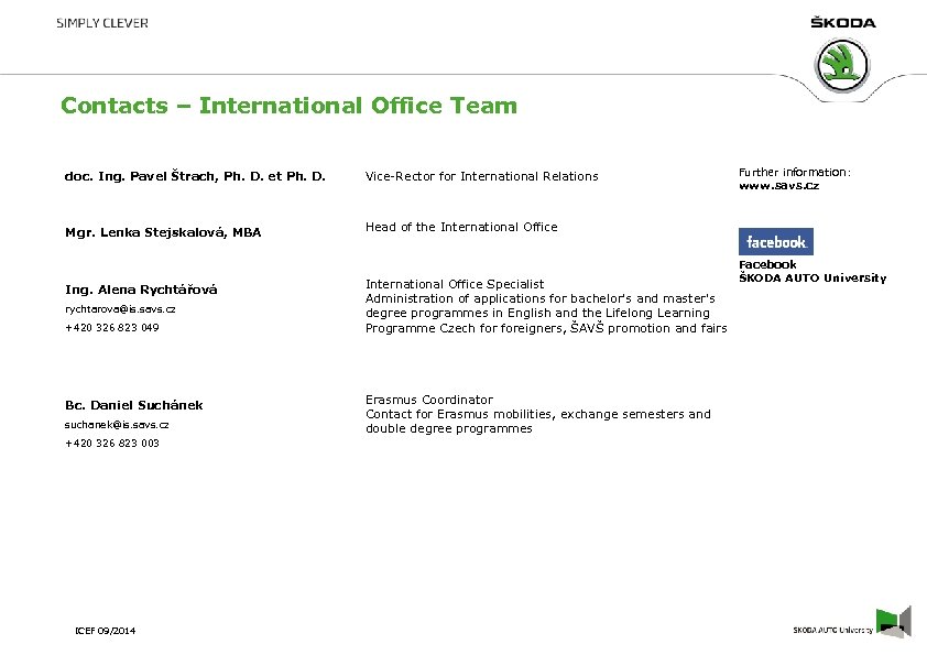 Contacts – International Office Team doc. Ing. Pavel Štrach, Ph. D. et Ph. D.