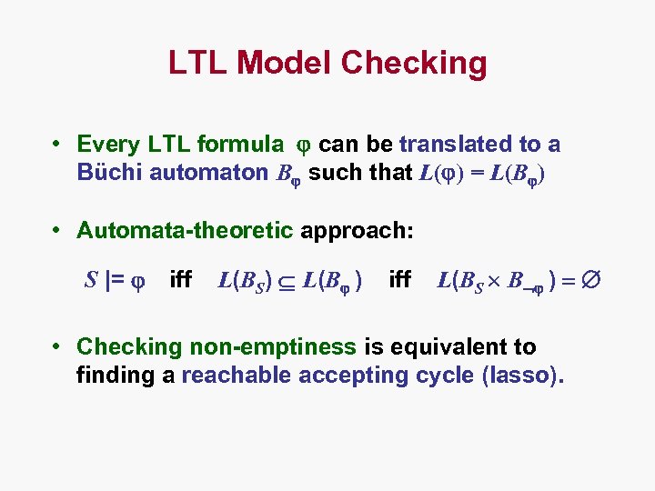 LTL Model Checking • Every LTL formula can be translated to a Büchi automaton