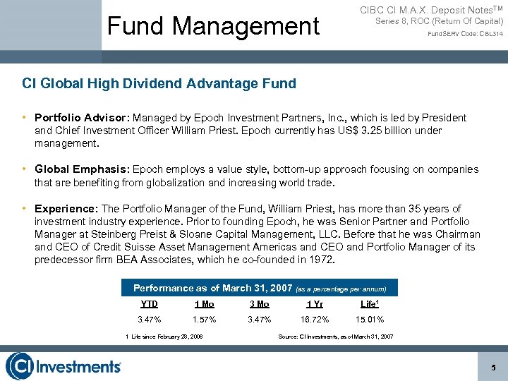 Fund Management CIBC CI M. A. X. Deposit Notes. TM Series 8, ROC (Return