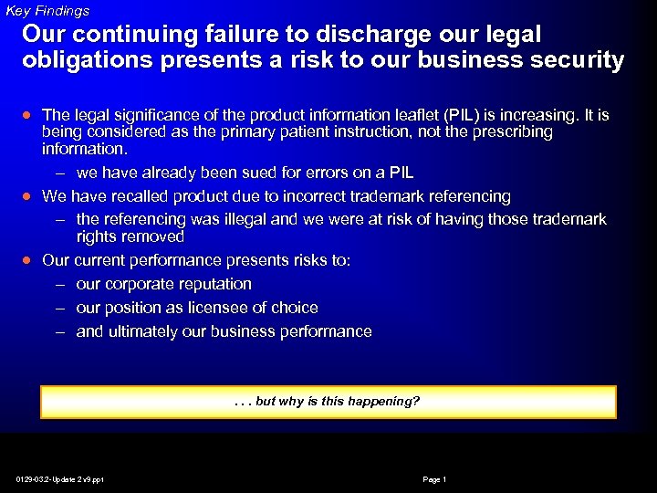 Key Findings Our continuing failure to discharge our legal obligations presents a risk to