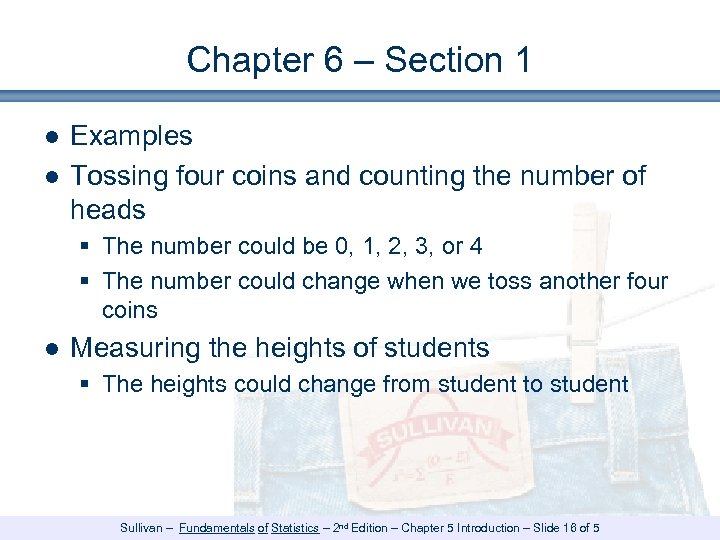 Chapter 6 – Section 1 ● Examples ● Tossing four coins and counting the