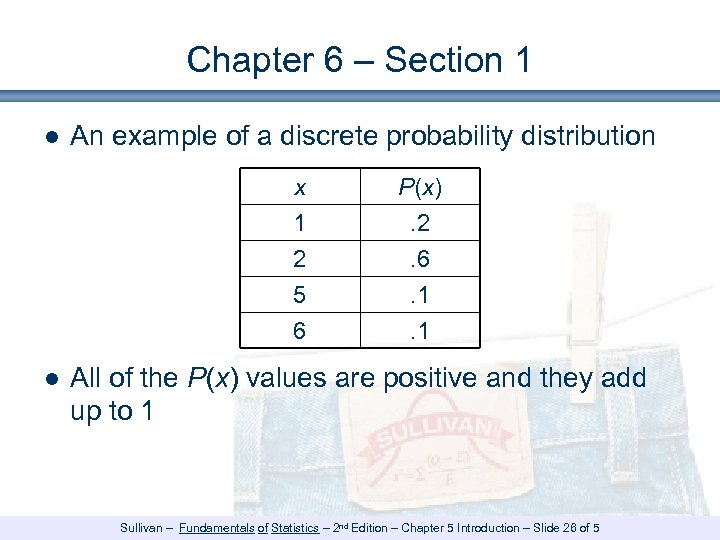 Chapter 6 – Section 1 ● An example of a discrete probability distribution x