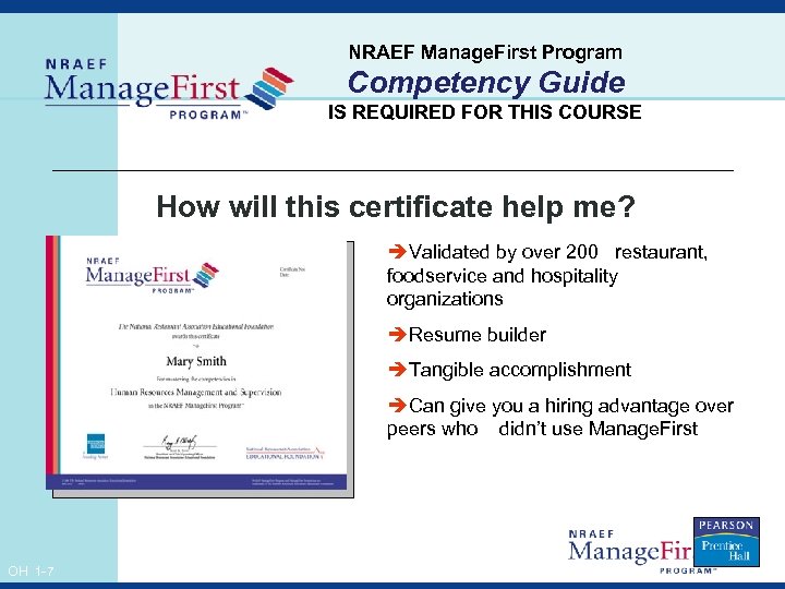 NRAEF Manage. First Program Competency Guide IS REQUIRED FOR THIS COURSE How will this