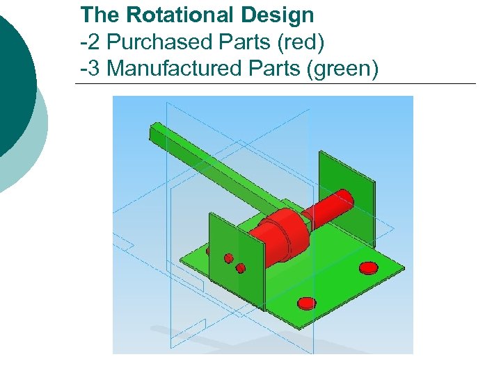 The Rotational Design -2 Purchased Parts (red) -3 Manufactured Parts (green) 