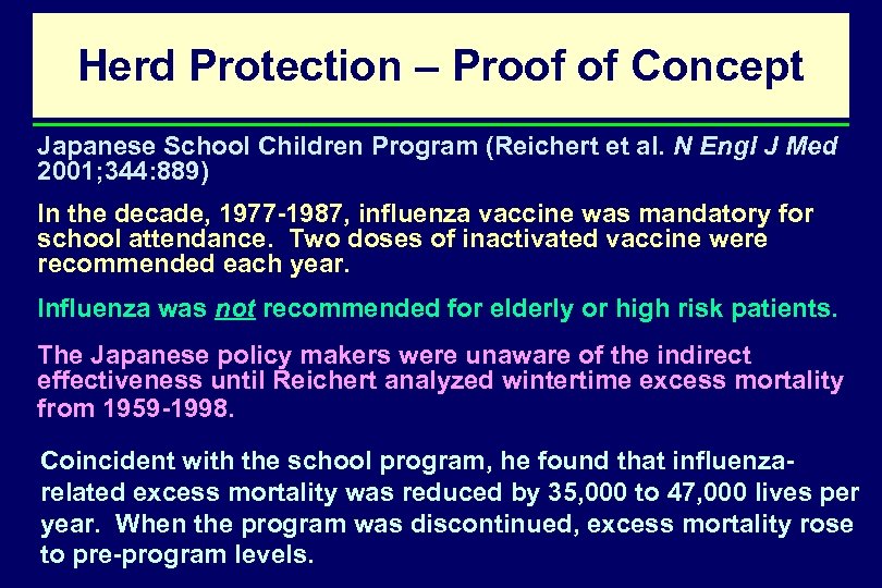 Herd Protection – Proof of Concept Japanese School Children Program (Reichert et al. N