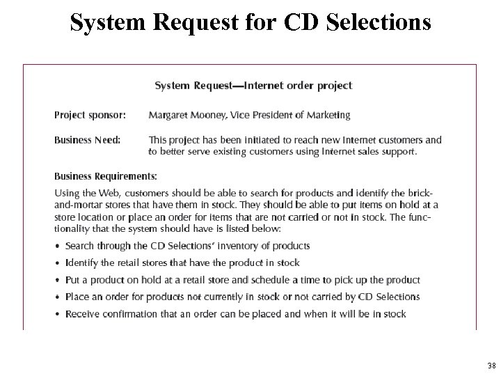 System Request for CD Selections 38 