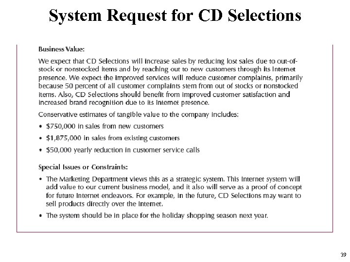 System Request for CD Selections 39 