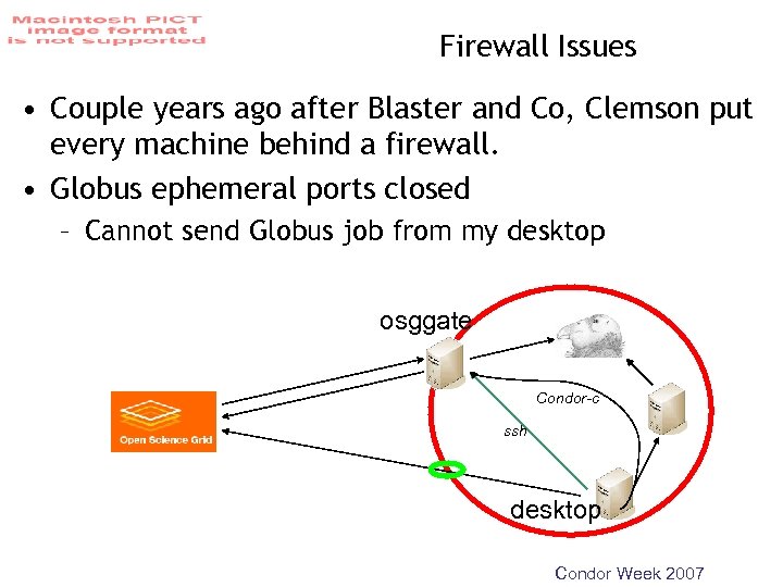 Firewall Issues • Couple years ago after Blaster and Co, Clemson put every machine