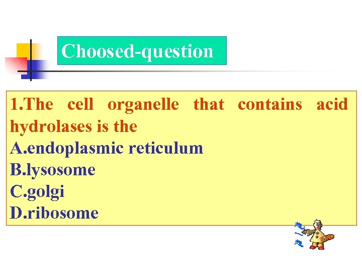 Choosed-question 1. The cell organelle that contains acid hydrolases is the A. endoplasmic reticulum