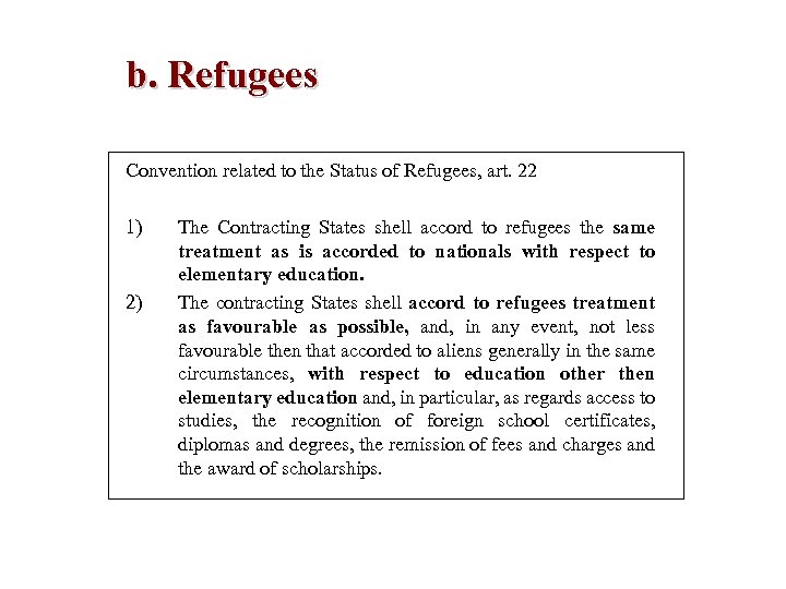 b. Refugees Convention related to the Status of Refugees, art. 22 1) 2) The